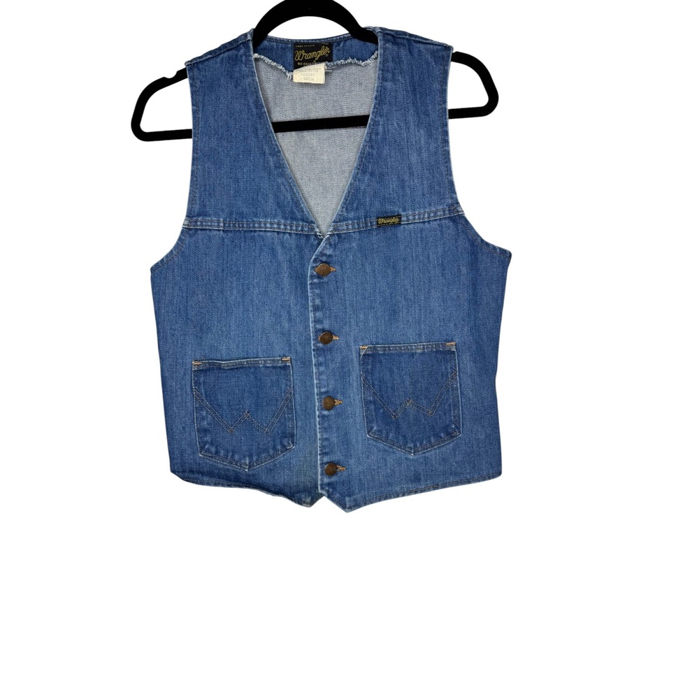 Vintage Wrangler No-Fault Denims Blue Cotton Denim Vest Made in USA Mens Size M